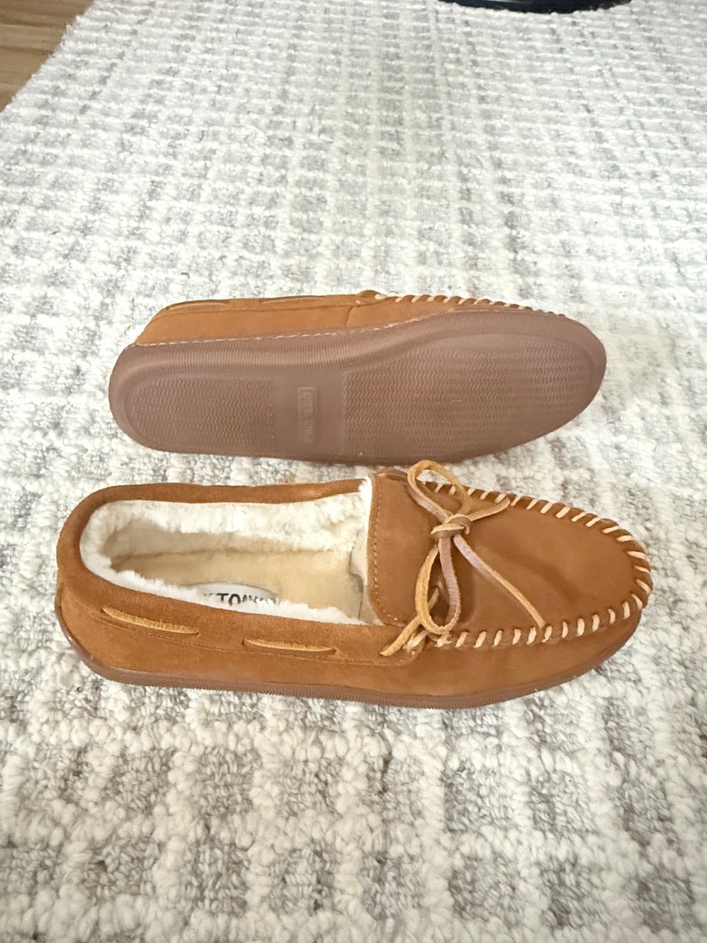 Minnetonka Brown Suede Pile-Lined Moccasin Slippers - Picture 3 of 3